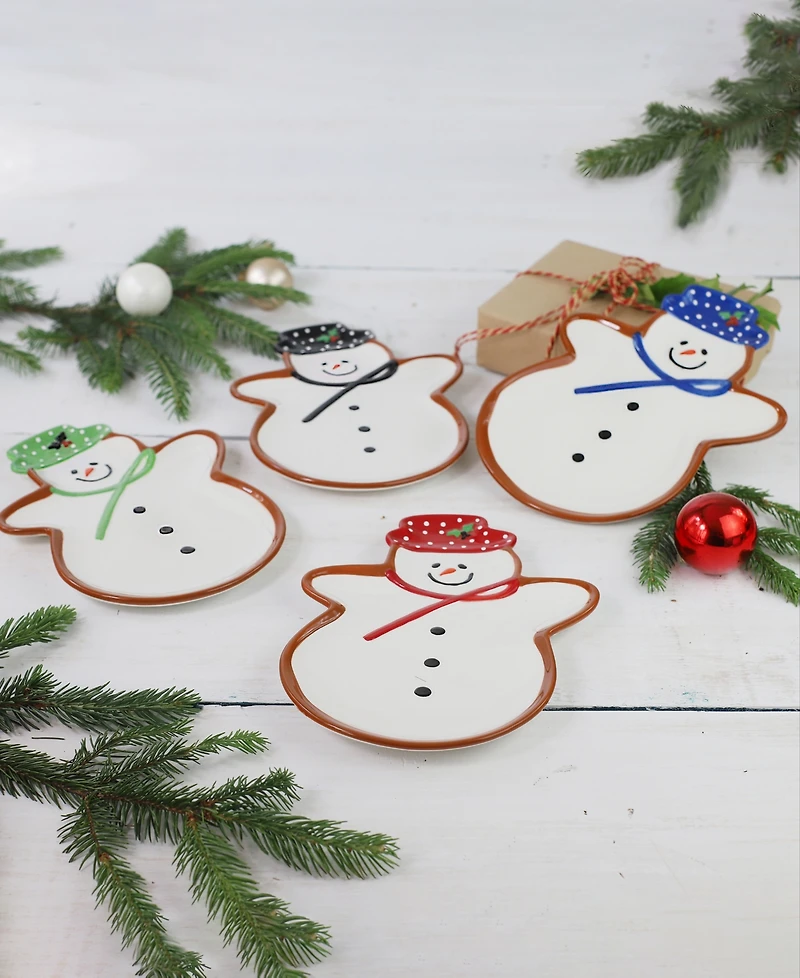 Euro Ceramica Winterfest Snowman Plates, Set of 4