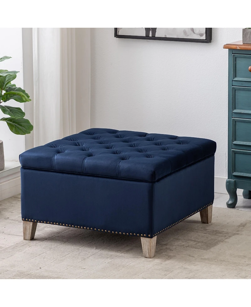 WestinTrends Square Velvet Tufted Storage Ottoman for Living Room Bedroom