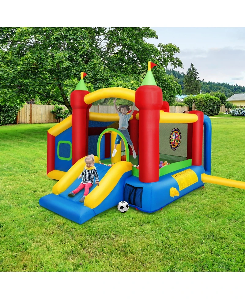 Costway Inflatable Bounce House, 7-in-1 Jump and Slide Bouncer w/ Basketball Rim, Football & Ocean Ball Playing Area, Dart Target(Without Blower)