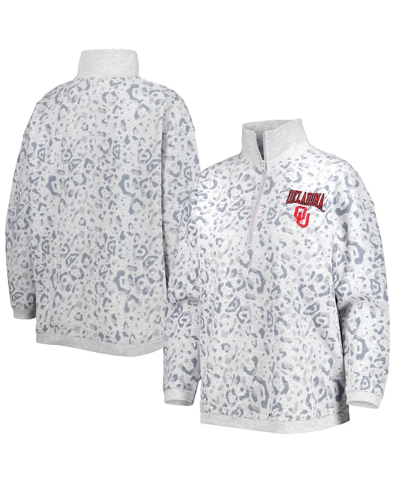 Women's Gameday Couture Heather Gray Oklahoma Sooners Leopard Quarter-Zip Sweatshirt