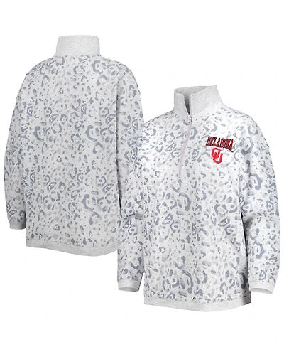 Women's Gameday Couture Heather Gray Oklahoma Sooners Leopard Quarter-Zip Sweatshirt