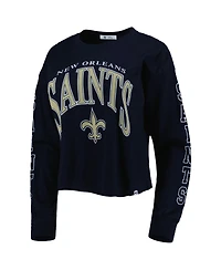 Women's '47 Brand Black New Orleans Saints Skyler Parkway Cropped Long Sleeve T-shirt
