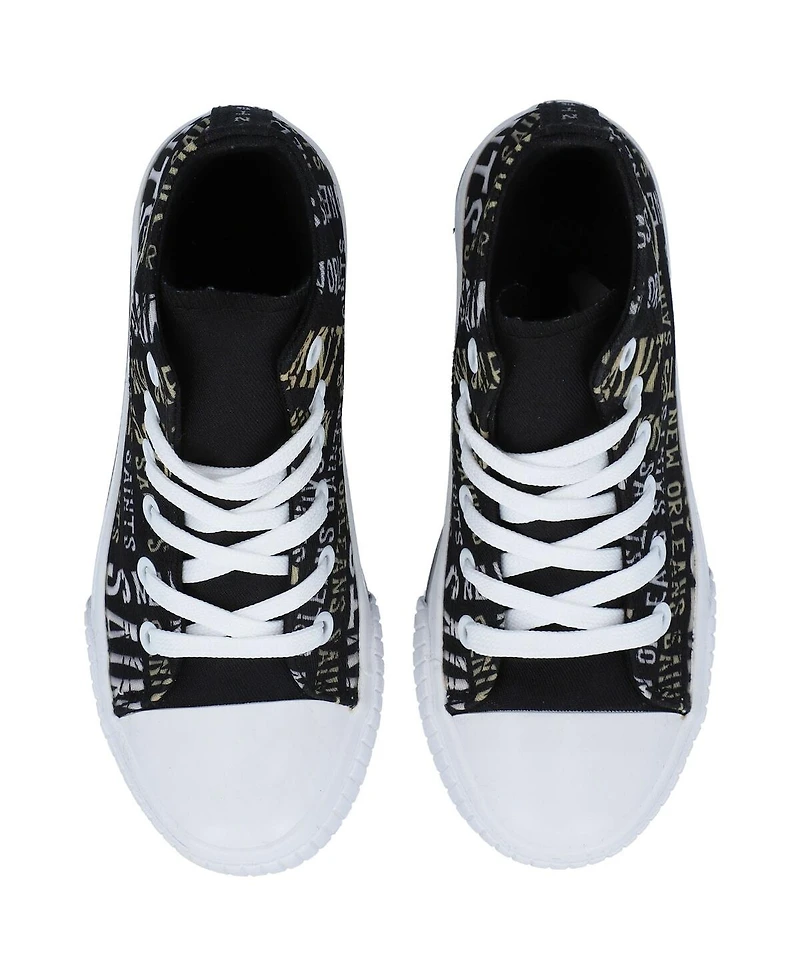 Youth Boys and Girls Foco Black New Orleans Saints Repeat Wordmark High Top Canvas Allover Sneakers