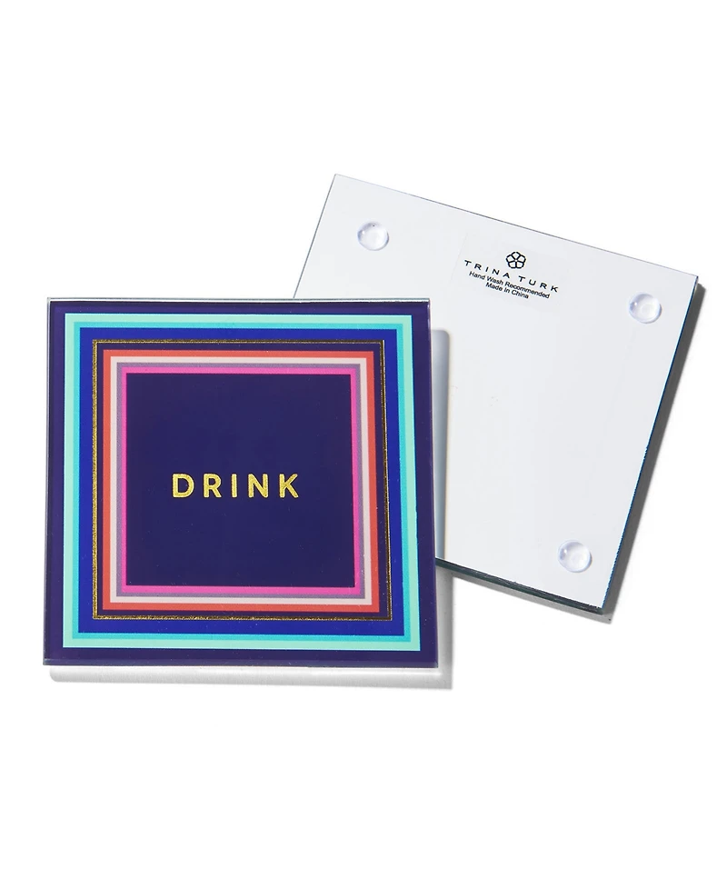 Trina Turk 4" D Cheers to You Glass Coaster Set, 4 Piece