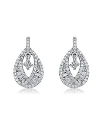 Sterling Silver 14K Gold Plated, 18K Rose Plated and White Red Baguette Clear Round Cubic Zirconia Pear Drop Earrings