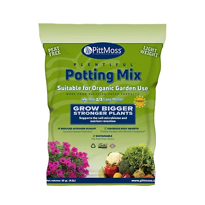 PittMoss Plentiful Peat-Free Potting Mix For Gardening, 10 Quart Bag