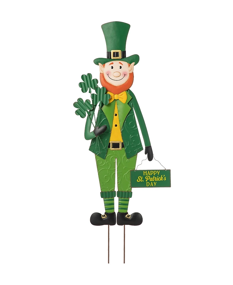 Glitzhome 36" H St. Patrick's Metal Leprechaun Yard Stake or Standing Decor or Wall Decor