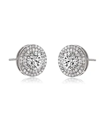 Cubic Zirconia Sterling Silver round Haloed Stud Earrings