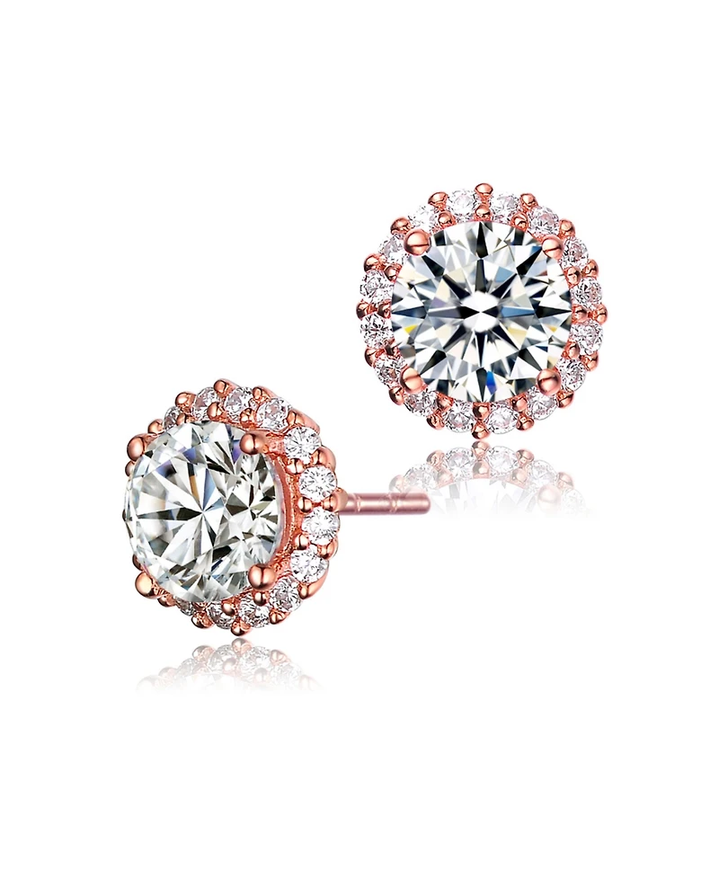 Sterling Silver Clear Round Cubic Zirconia with Pronged Halo Small Zirconias Button Style Earrings