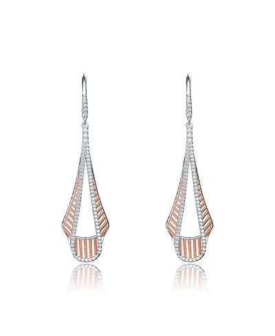 Sterling Silver Clear Zirconia Drop Ribbed Pear Alike Earrings