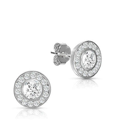 Sterling Silver Cubic Zirconia Halo Stud Earrings