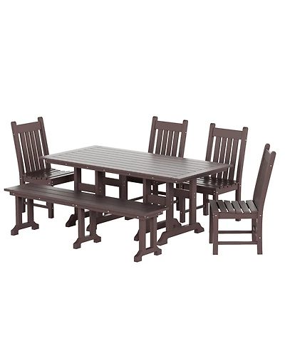 WestinTrends 6 Piece Outdoor Patio Dining Set Table and Bench Chair