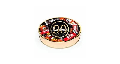Just Candy 90th Birthday Sugar Free Candy Gift Tin Large Plastic Tin with Sticker and Hershey's Chocolate & Reese's Mix, 9 Ounces