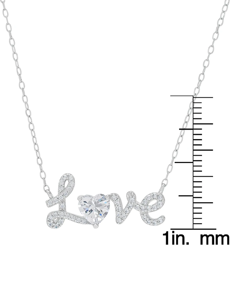 Macy's Silver Plated Brass Cubic Zirconia Love Heart Necklace