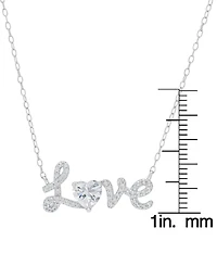 Macy's Silver Plated Brass Cubic Zirconia Love Heart Necklace