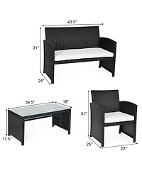 Costway 4PCS Outdoor Patio Rattan Furniture Conversation Set Cushioned Sofa Coffee Table