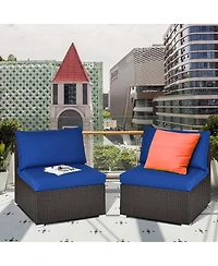2PCS Patio Rattan Armless Sofa Sectional Furniture