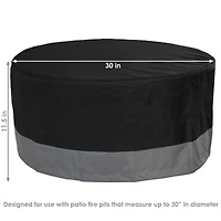 Heavy Duty Round Outdoor Fire Pit Cover with Drawstring - 300D Polyester Material - Black/Gray - 30-Inch x 12-Inch