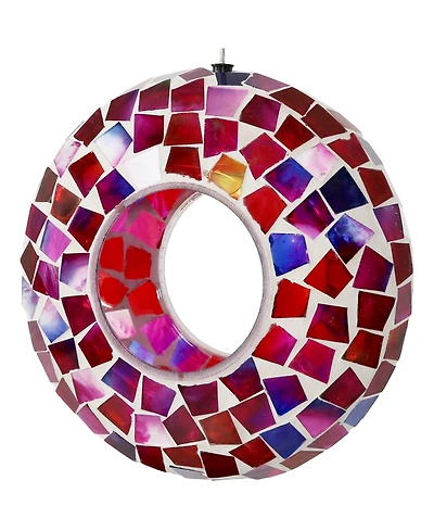 Outdoor Garden Patio Round Glass with Mosaic Design Hanging Fly-Through Bird Feeder