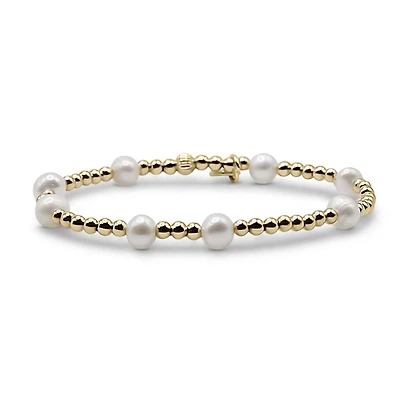 Non-Tarnishing Gold filled, 3mm Gold Ball and Freshwater Pearl Stretch Bracelet