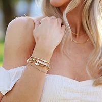 Bowood Lane Non-Tarnishing Gold filled, 5mm Gold Ball and Freshwater Pearl Stretch Bracelet