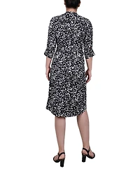 Ny Collection Petite Elbow Sleeve Y Neck Shirtdress