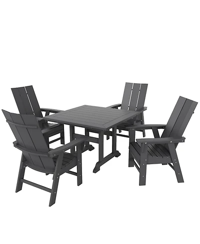 WestinTrends 5 Piece Outdoor Patio Dining Square Table and Modern Armchair Set