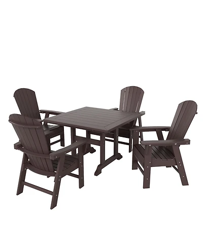 WestinTrends 5 Piece Outdoor Patio Dining Square Table and Shell Back Armchair Set
