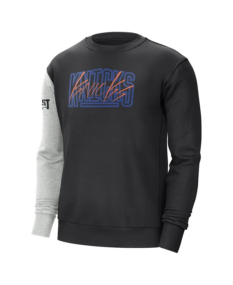 Men's Nike Black, Heather Gray New York Knicks Courtside Versus Force & Flight Pullover Sweatshirt
