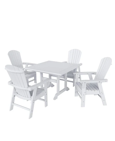 WestinTrends 5 Piece Outdoor Patio Dining Square Table and Shell Back Armchair Set