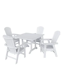 WestinTrends 5 Piece Outdoor Patio Dining Square Table and Shell Back Armchair Set