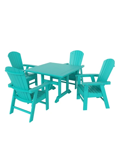 WestinTrends 5 Piece Outdoor Patio Dining Square Table and Shell Back Armchair Set