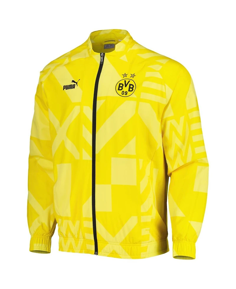 Men's Puma Yellow Borussia Dortmund Pre-Match Raglan Full-Zip Training Jacket