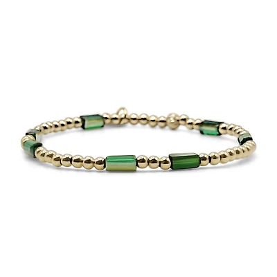 Bowood Lane Non-Tarnishing Gold filled, 3mm Ball and Emerald Glass Bead Stretch Bracelet