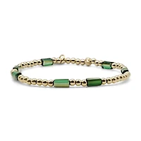 Bowood Lane Non-Tarnishing Gold filled, 3mm Ball and Emerald Glass Bead Stretch Bracelet