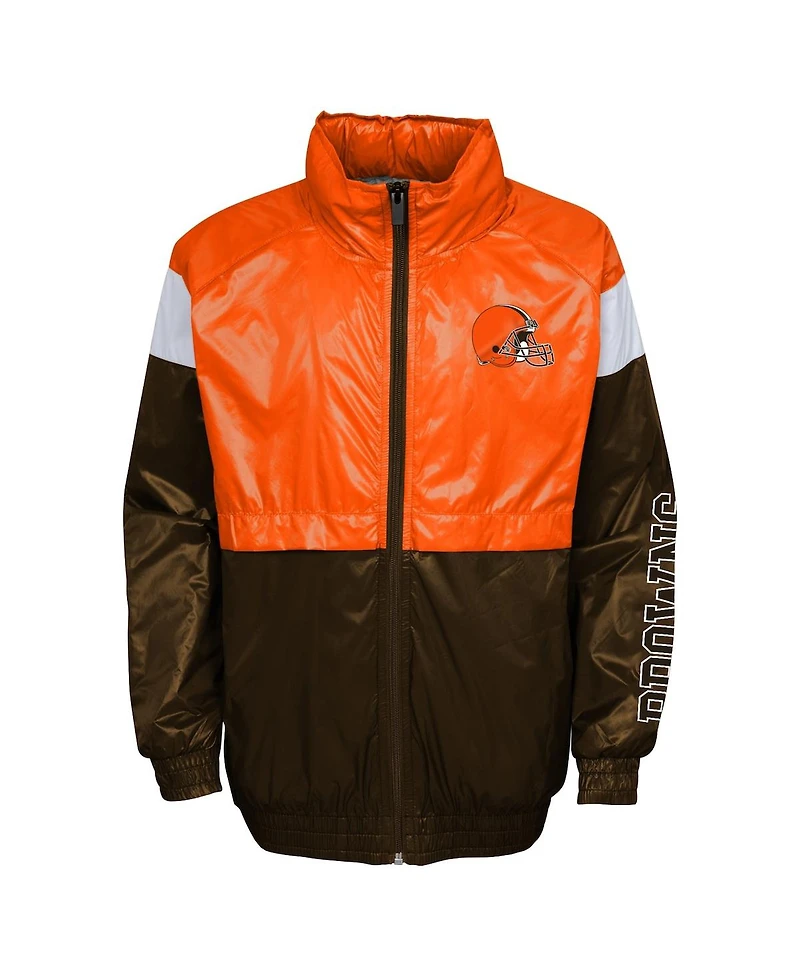 Youth Boys Orange, Brown Cleveland Browns Goal Line Stance Full-Zip Hoodie Windbreaker