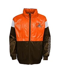 Youth Boys Orange, Brown Cleveland Browns Goal Line Stance Full-Zip Hoodie Windbreaker