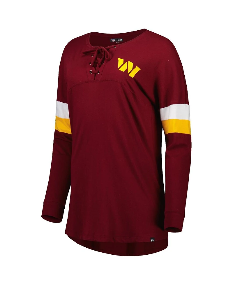Women's New Era Burgundy Washington Commanders Athletic Varsity Lace-Up Long Sleeve T-shirt