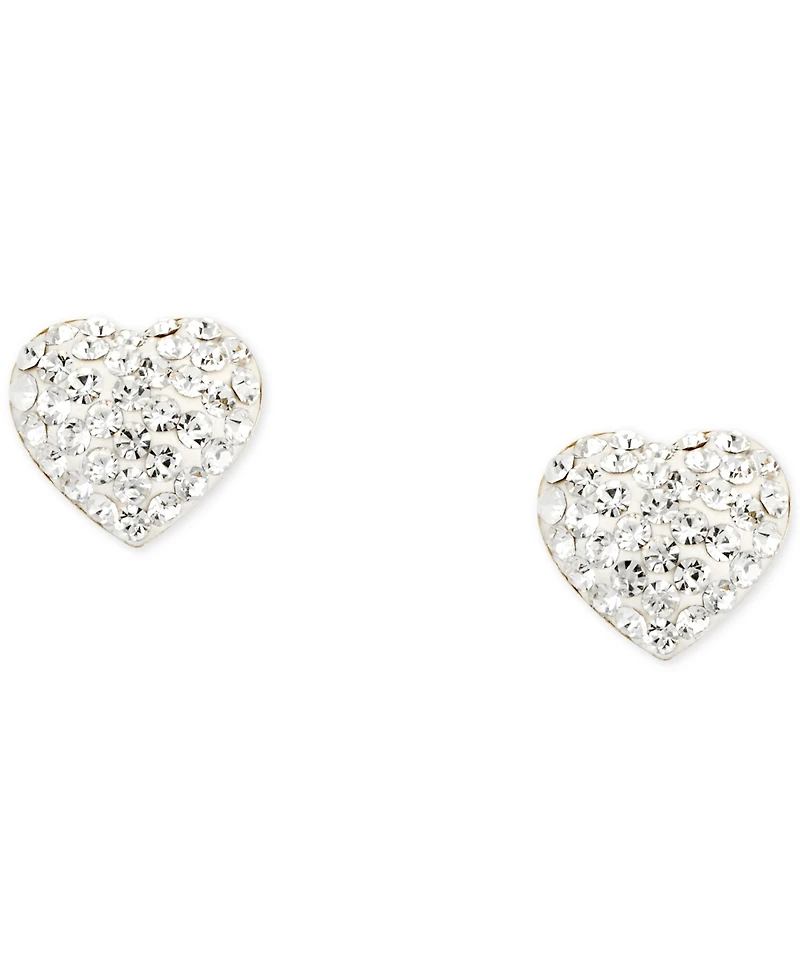 Crystal Pave Heart Stud Earrings in 10k Gold