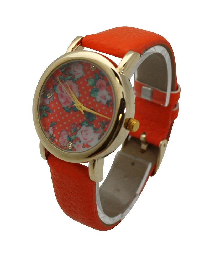 Olivia Pratt Solid Colors with Flowers Details Women Watch