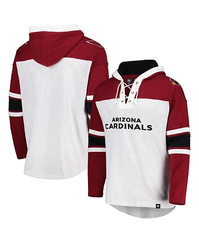 Men's '47 Brand Arizona Cardinals Heather Gray Gridiron Lace-Up Pullover Hoodie