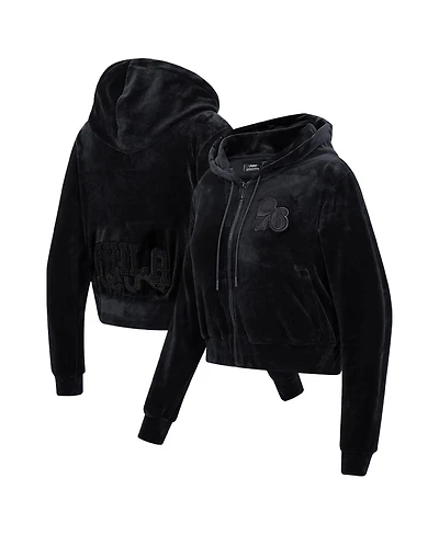 Women's Pro Standard Philadelphia 76ers Triple Black Velour Full-Zip Hoodie