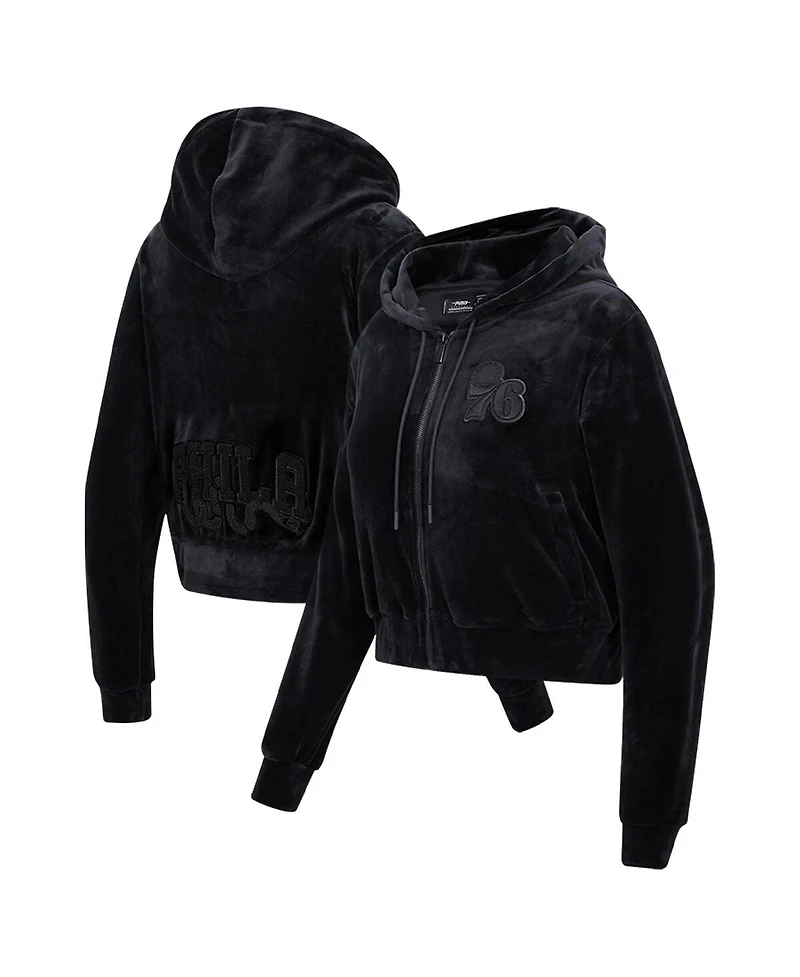 Women's Pro Standard Philadelphia 76ers Triple Black Velour Full-Zip Hoodie