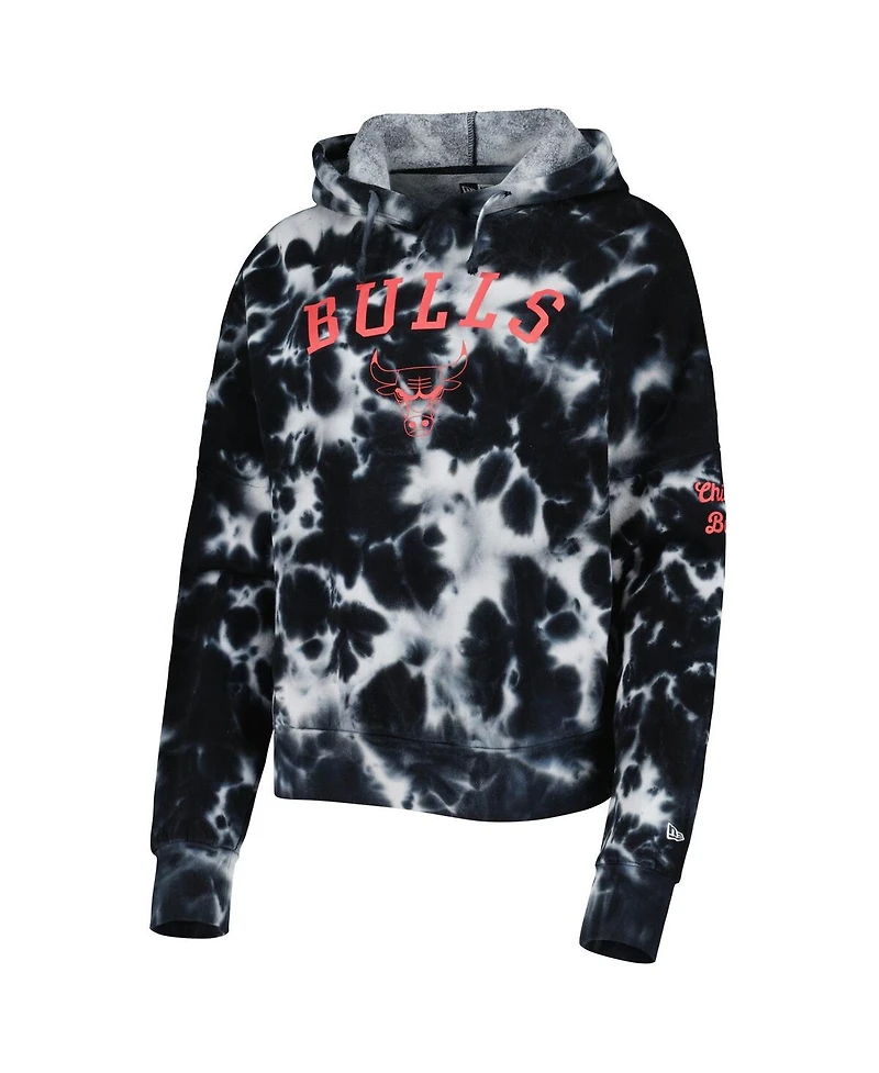 Women's New Era Black Chicago Bulls Brushed Cotton Tie-Dye Pullover Hoodie