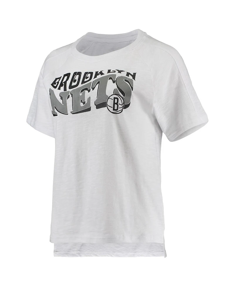 Women's Concepts Sport Charcoal, White Brooklyn Nets Resurgence Slub Burnout Raglan T-shirt and Shorts Sleep Set