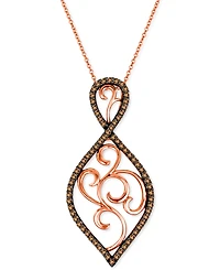 Le Vian Chocolate Diamond Openwork Swirl 18" Pendant Necklace (5/8 ct. t.w.) in 14k Rose Gold