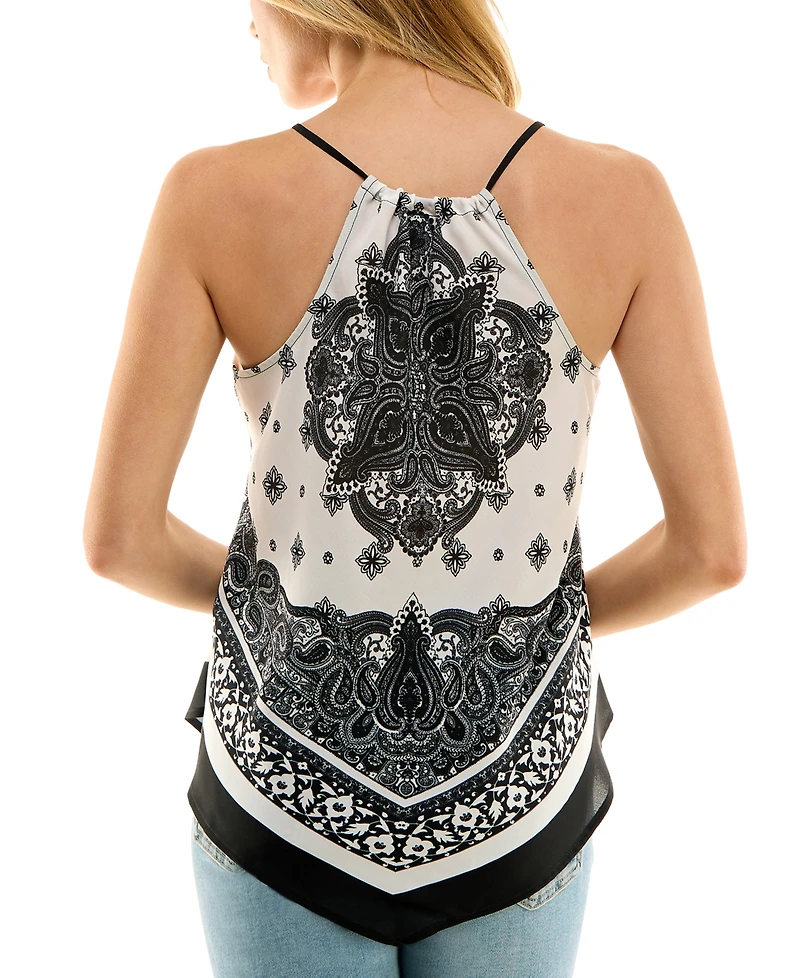 Bcx Juniors' Printed Handkerchief-Hem Sleeveless Top