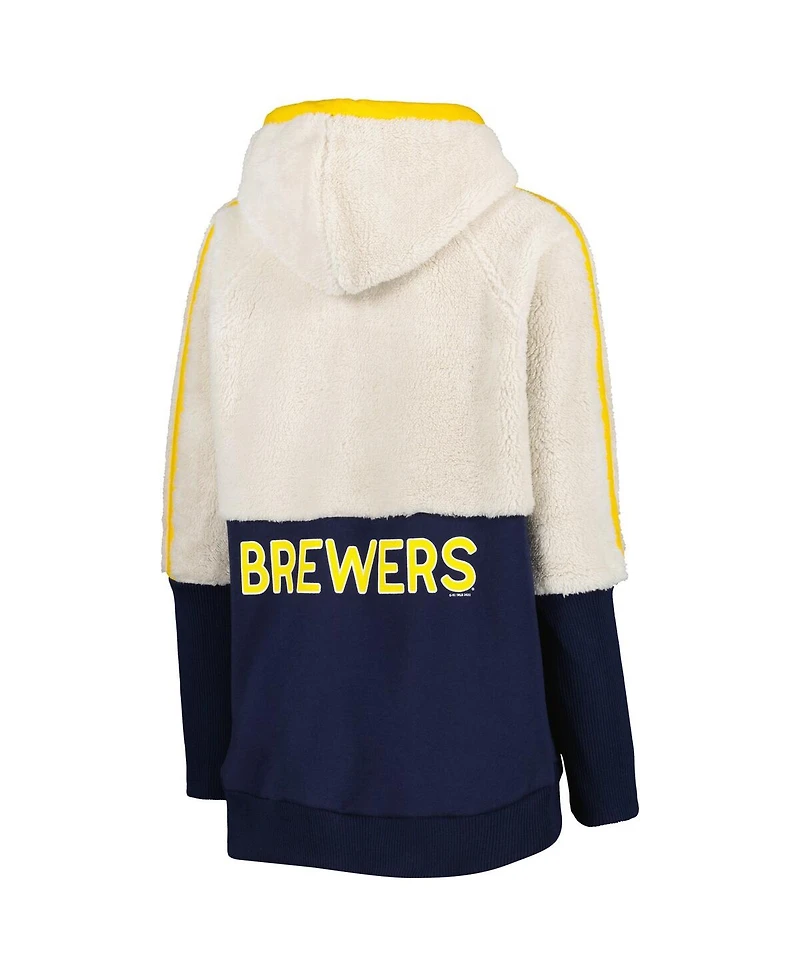 Women's G-iii 4Her by Carl Banks Oatmeal, Navy Milwaukee Brewers Shuffle It Raglan Full-Zip Hoodie