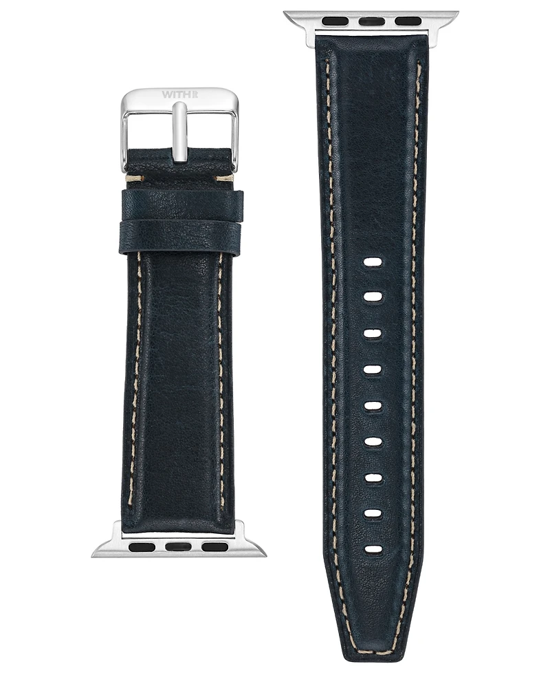 WITHit Navy Smooth Genuine Leather Band designed for Apple Watch 42mm (Series 1-3 only) & 44/45/46/49mm (Ultra & Ultra 2)