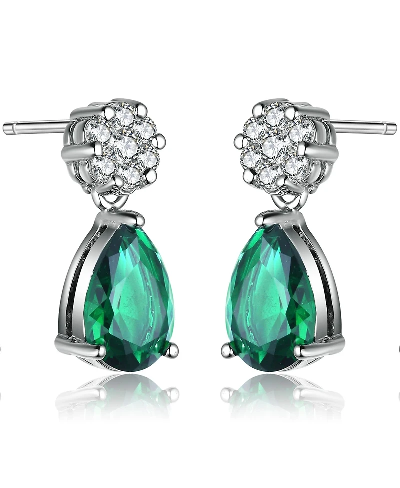 Sterling Silver Green Cubic Zirconia Pear Teardrop Earrings